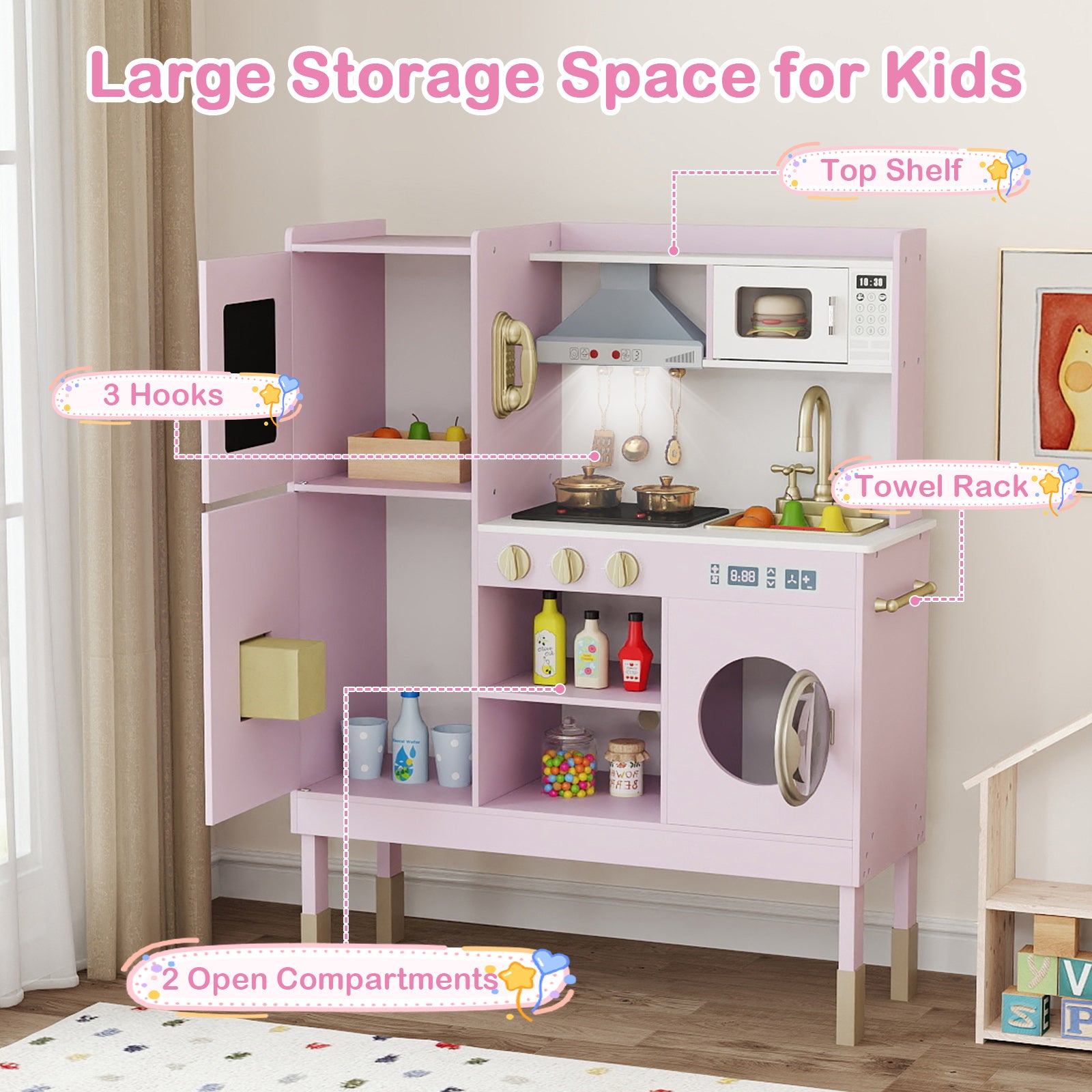 Play Kitchen Toy, With Range Hood, Ice Maker, Telephone, Light Pink Play Kitchen Sets at Gallery Canada
