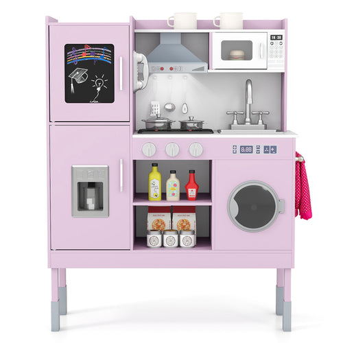 Pretend Play Kitchen Toy, With Range Hood, Ice Maker, Telephone, Pink