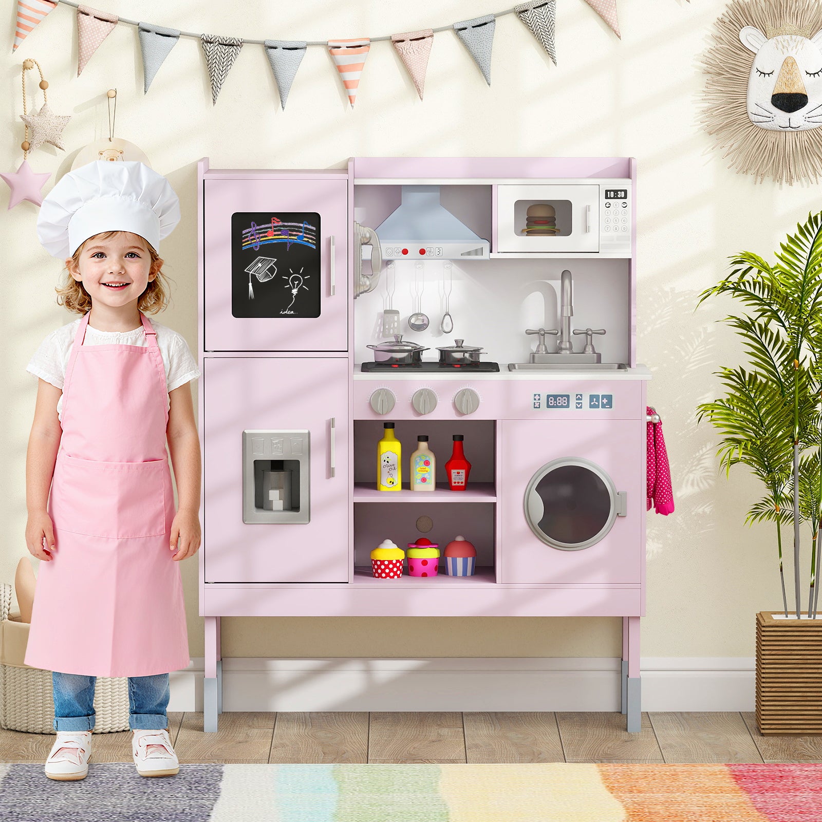 Pretend Play Kitchen Toy, With Range Hood, Ice Maker, Telephone, Pink Play Kitchen Sets at Gallery Canada