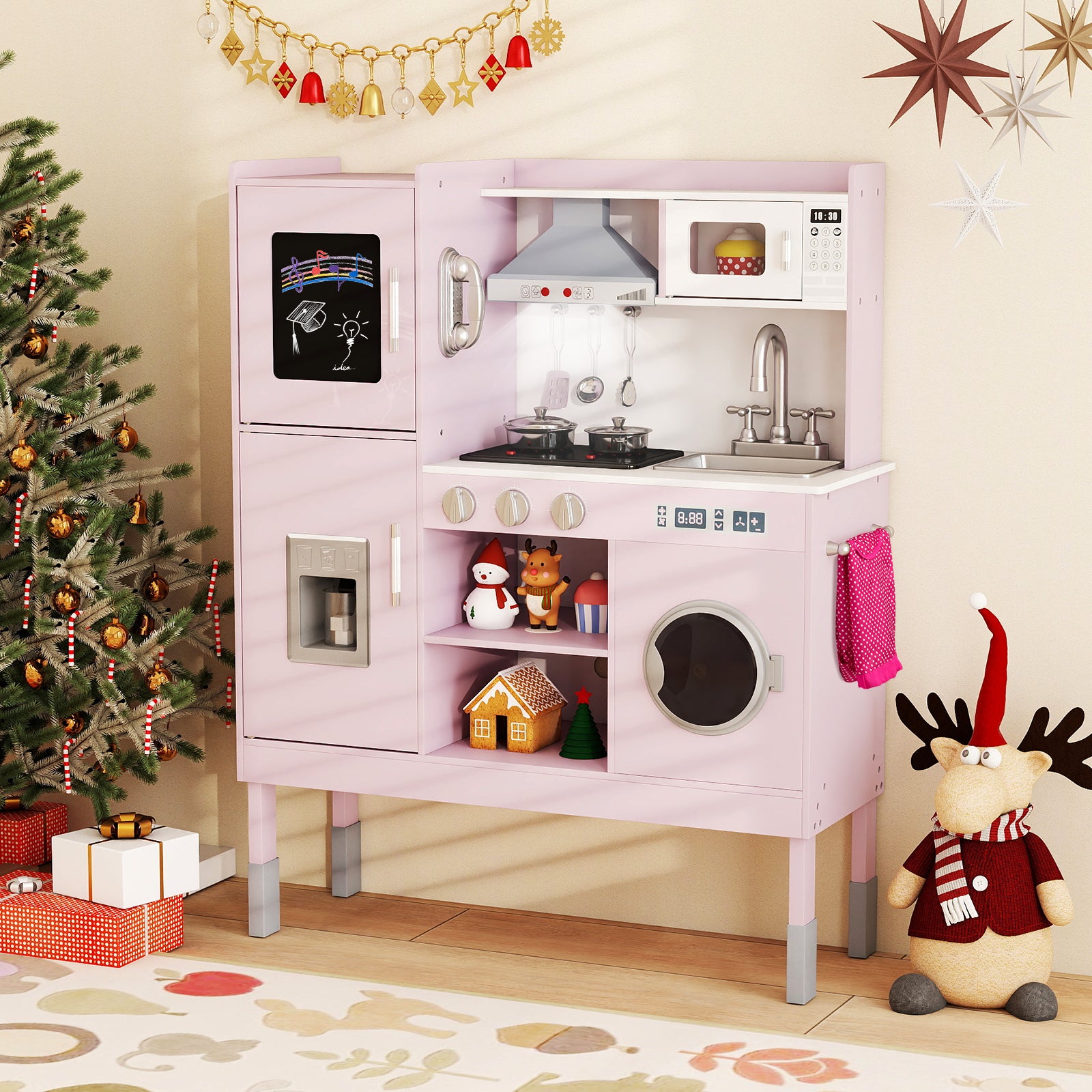Pretend Play Kitchen Toy, With Range Hood, Ice Maker, Telephone, Pink Play Kitchen Sets at Gallery Canada