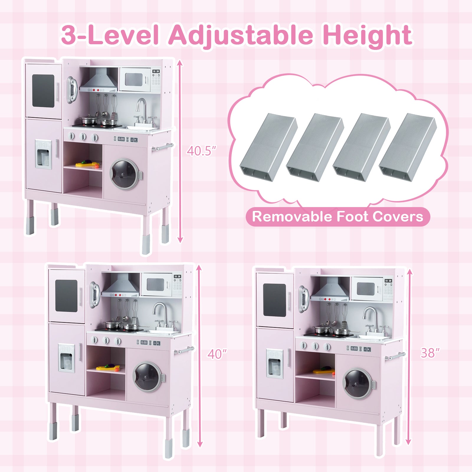 Pretend Play Kitchen Toy, With Range Hood, Ice Maker, Telephone, Pink Play Kitchen Sets at Gallery Canada