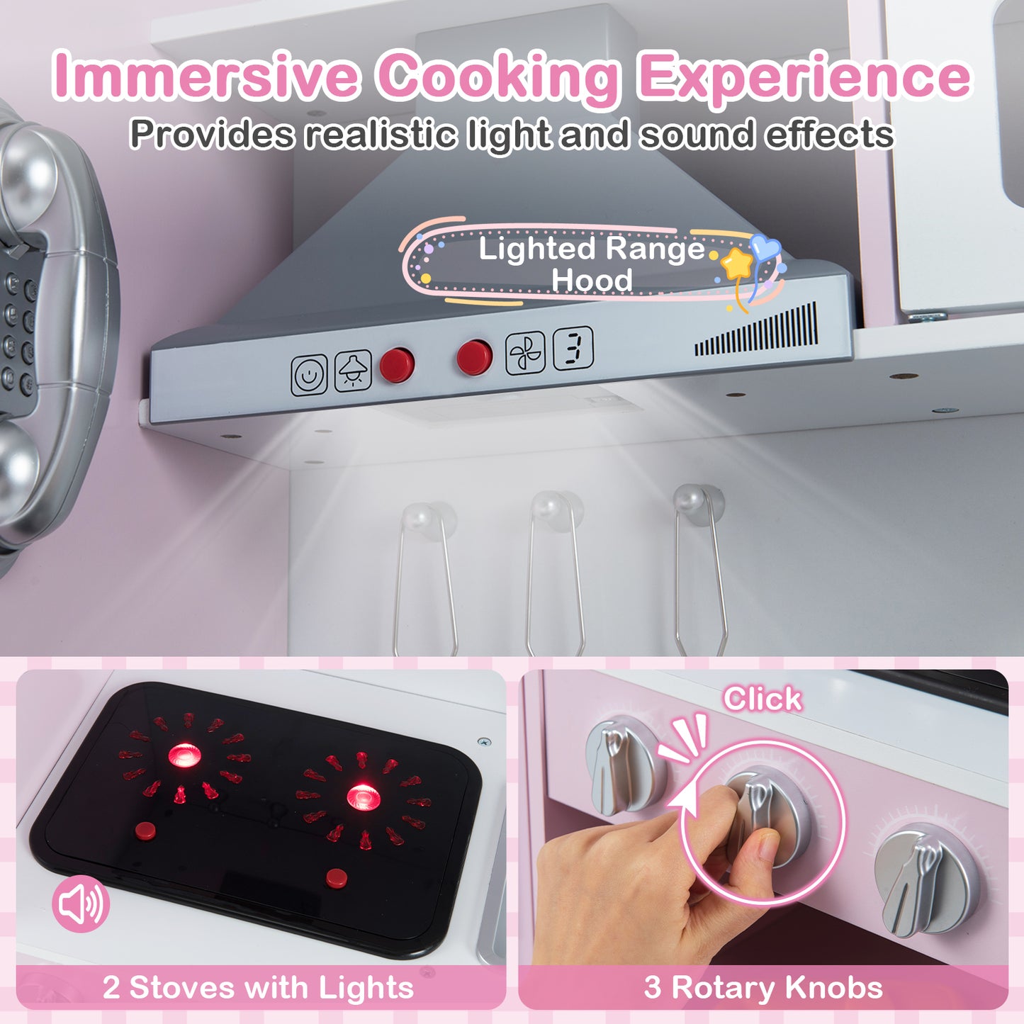 Pretend Play Kitchen Toy, With Range Hood, Ice Maker, Telephone, Pink Play Kitchen Sets at Gallery Canada