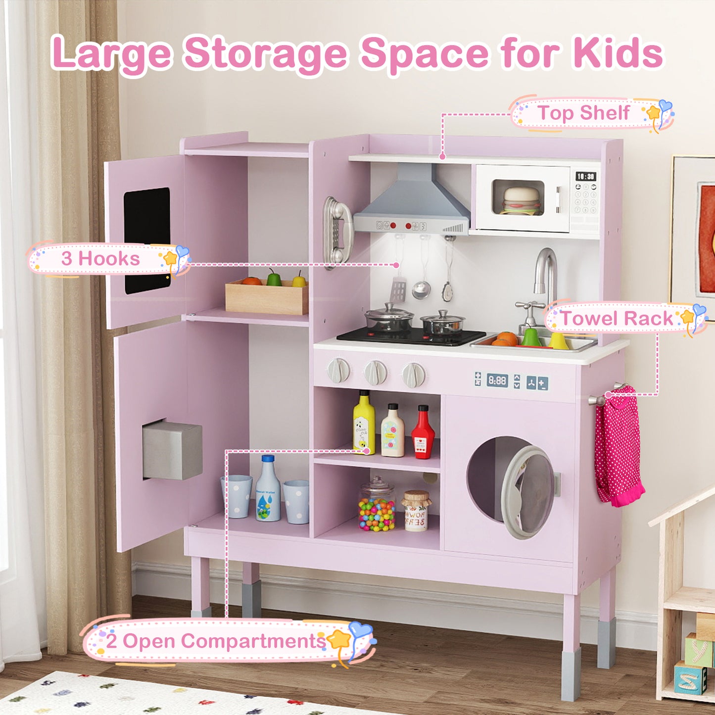 Pretend Play Kitchen Toy, With Range Hood, Ice Maker, Telephone, Pink Play Kitchen Sets at Gallery Canada