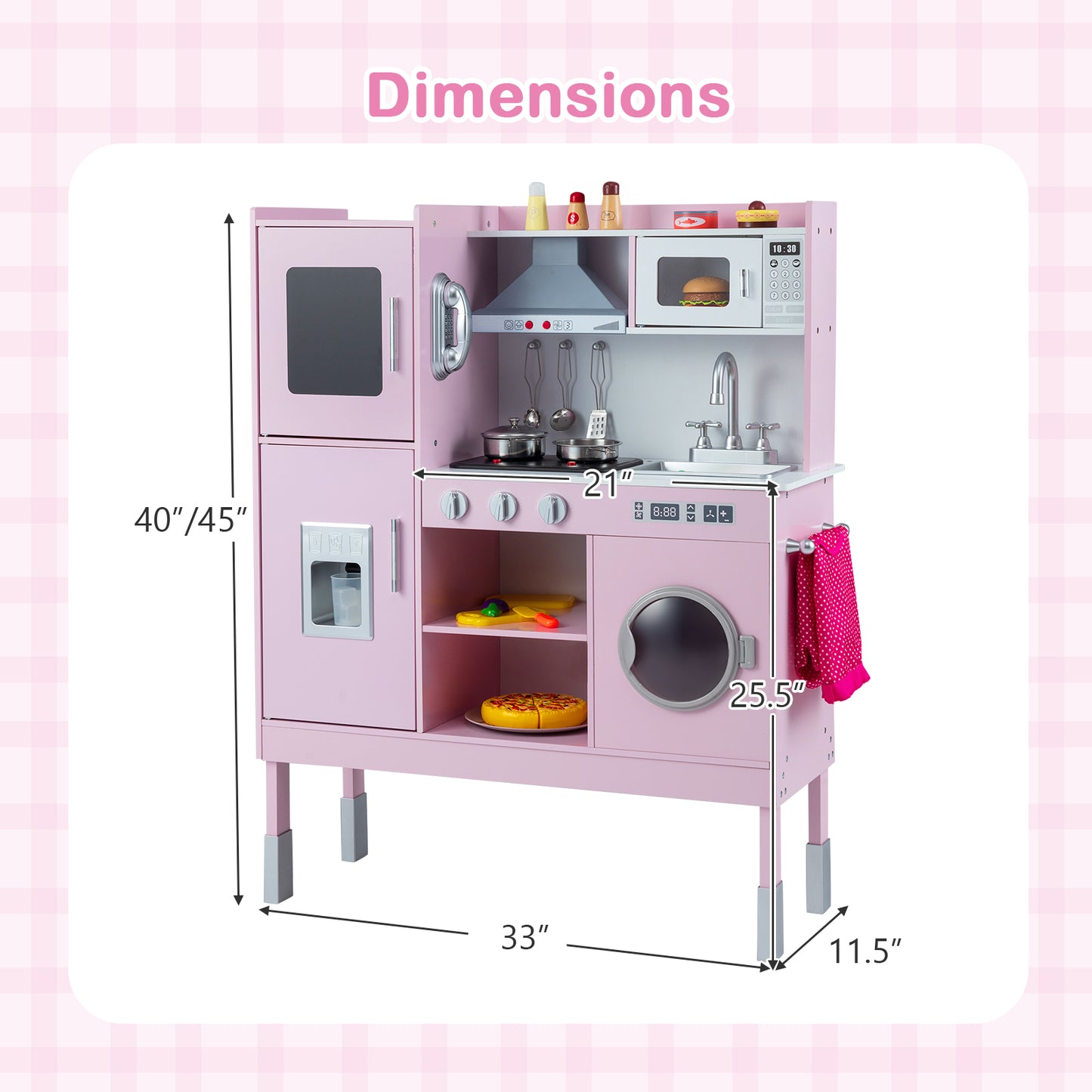 Pretend Play Kitchen Toy, With Range Hood, Ice Maker, Telephone, Pink Play Kitchen Sets at Gallery Canada