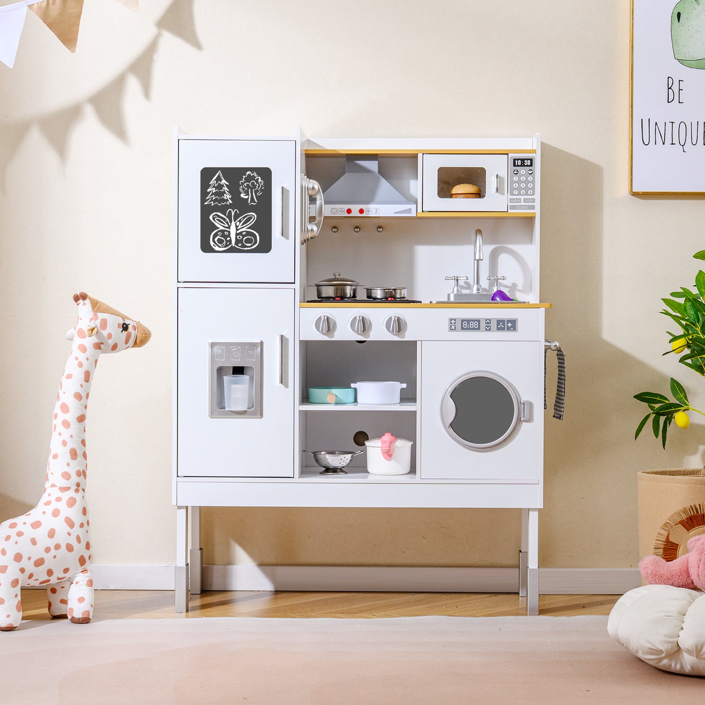 Pretend Play Kitchen Toy, With Range Hood, Ice Maker, Telephone, White Play Kitchen Sets at Gallery Canada