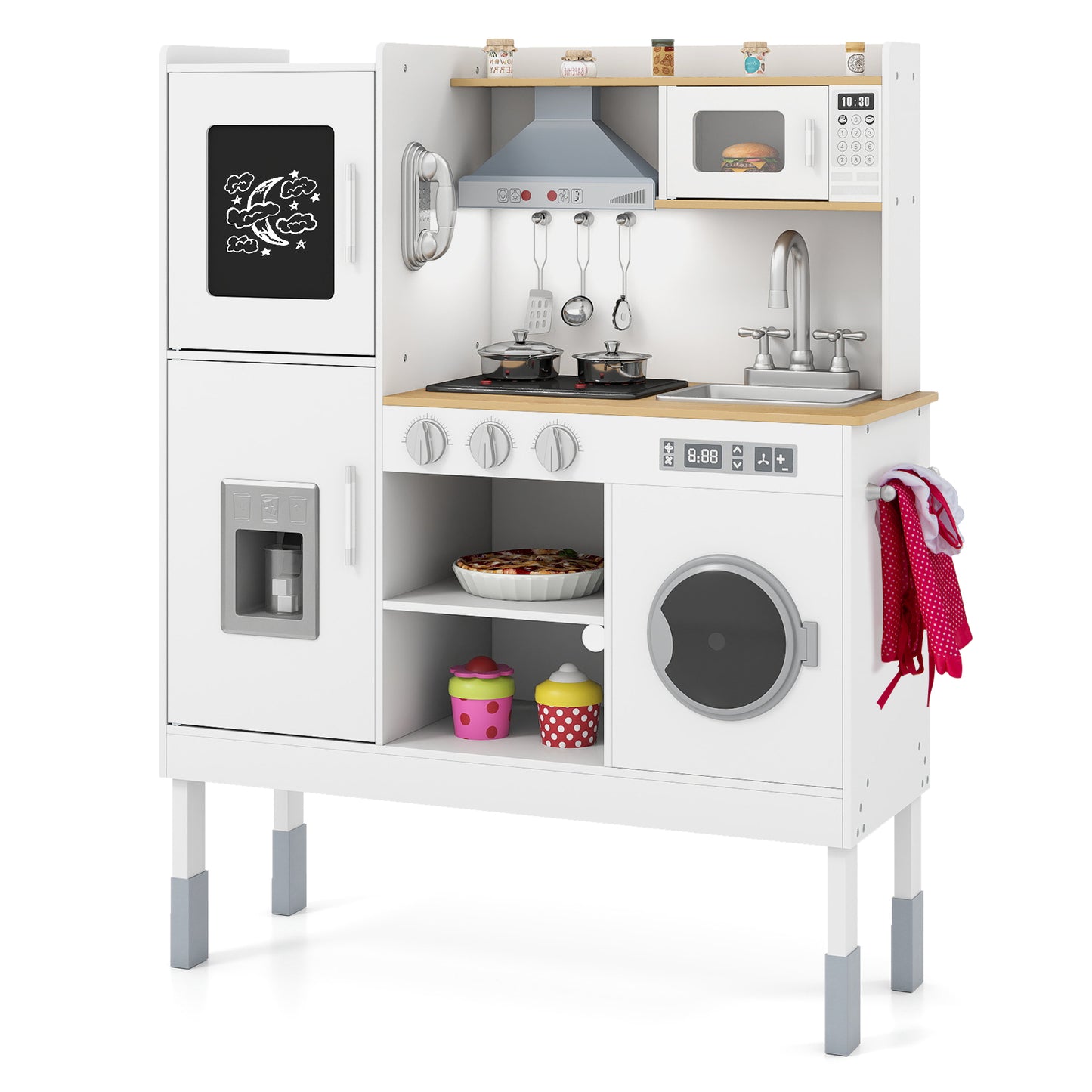 Pretend Play Kitchen Toy, With Range Hood, Ice Maker, Telephone, White Play Kitchen Sets White at Gallery Canada