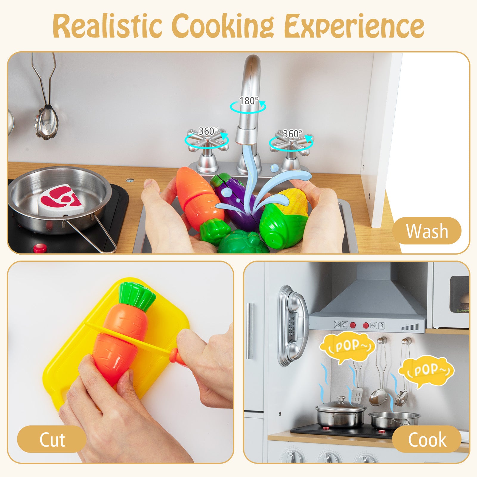 Pretend Play Kitchen Toy, With Range Hood, Ice Maker, Telephone, White Play Kitchen Sets at Gallery Canada