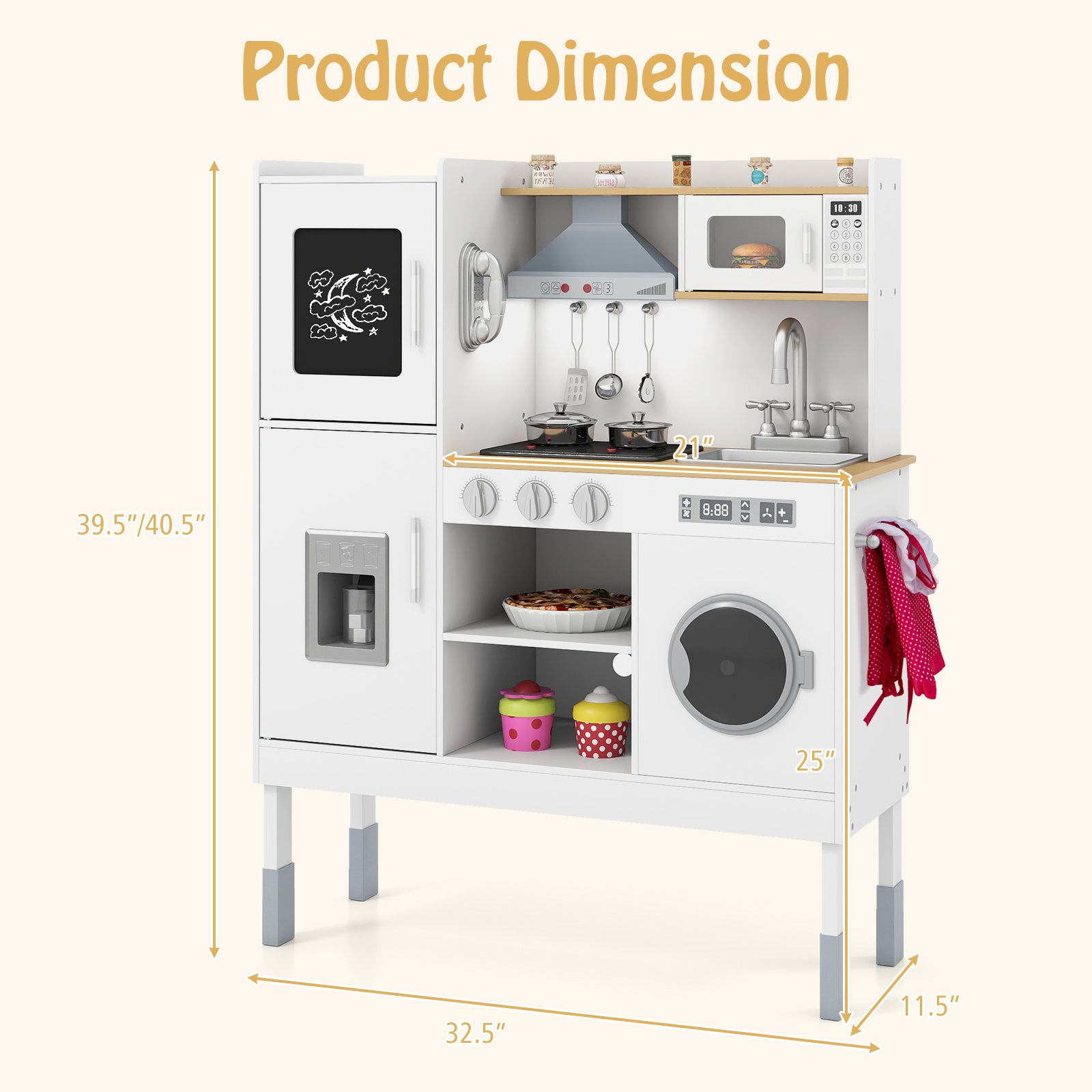 Pretend Play Kitchen Toy, With Range Hood, Ice Maker, Telephone, White Play Kitchen Sets at Gallery Canada
