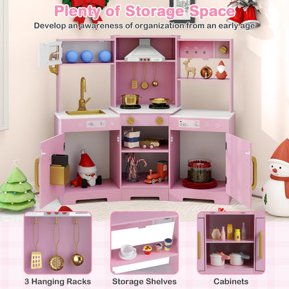 Pretend Play Kitchen Wooden Toy Set with Range Hood Real Sounds and Lights, Pink Play Kitchen Sets at Gallery Canada