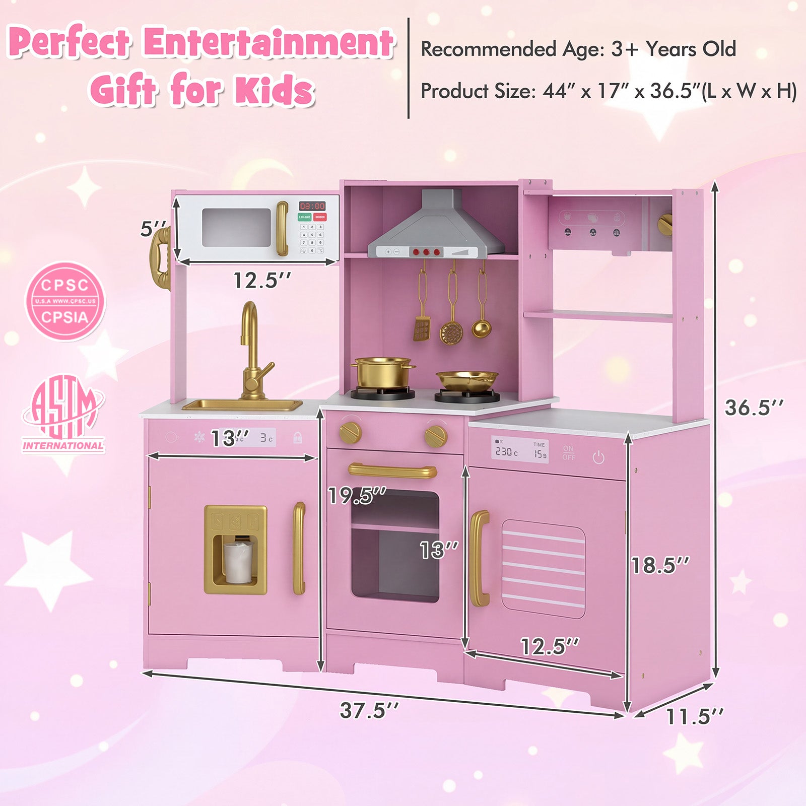 Pretend Play Kitchen Wooden Toy Set with Range Hood Real Sounds and Lights, Pink Play Kitchen Sets at Gallery Canada