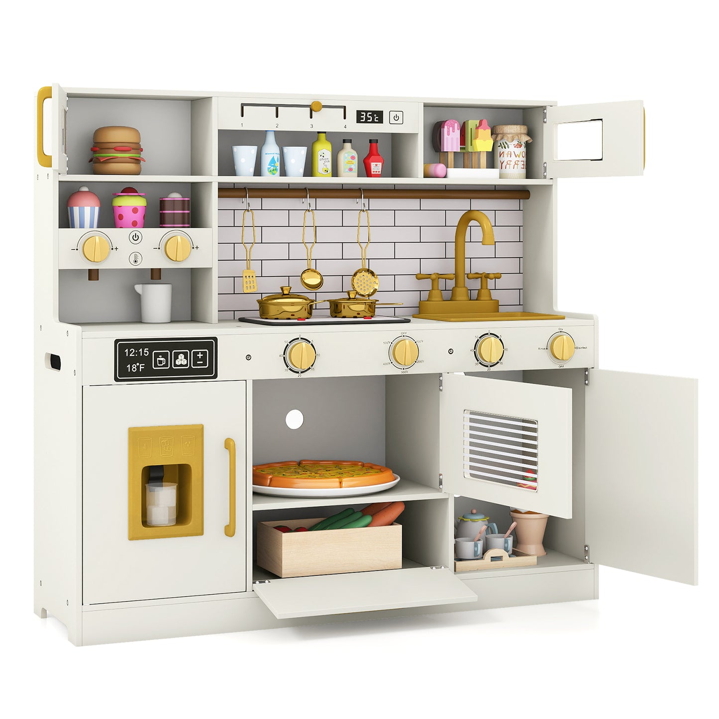 Pretend Toy Kitchen Set with Stoves and Water Dispenser-BE, Beige Play Kitchen Sets Beige at Gallery Canada