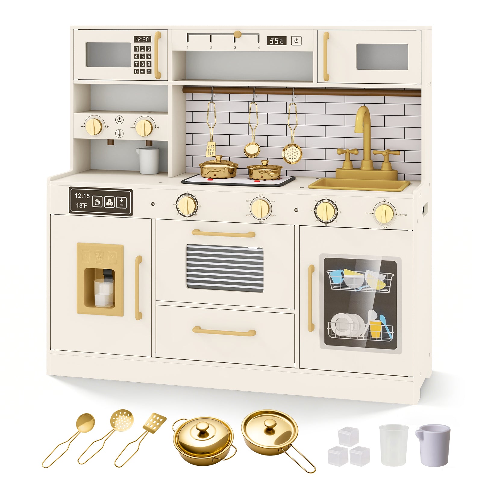 Pretend Toy Kitchen Set with Stoves and Water Dispenser-BE, Beige Play Kitchen Sets Beige at Gallery Canada