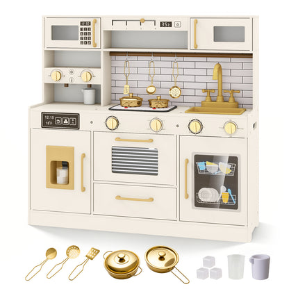 Pretend Toy Kitchen Set with Stoves and Water Dispenser-BE, Beige Play Kitchen Sets Beige at Gallery Canada