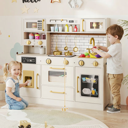 Pretend Toy Kitchen Set with Stoves and Water Dispenser-BE, Beige Play Kitchen Sets at Gallery Canada