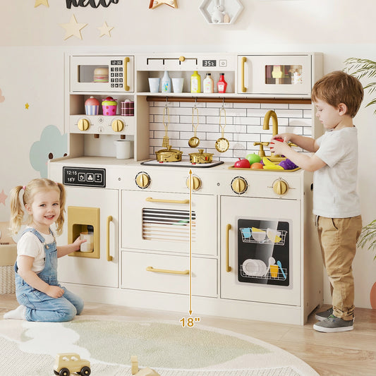 Pretend Toy Kitchen Set with Stoves and Water Dispenser-BE, Beige Play Kitchen Sets Beige at Gallery Canada