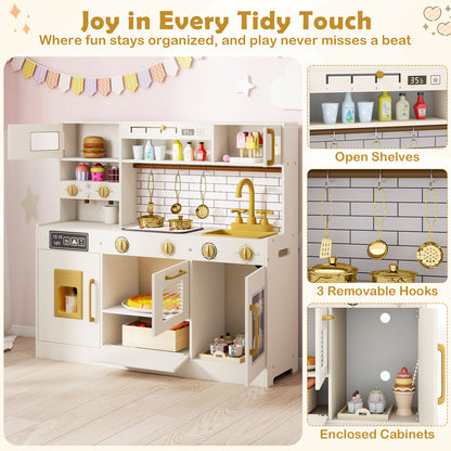 Pretend Toy Kitchen Set with Stoves and Water Dispenser-BE, Beige Play Kitchen Sets at Gallery Canada