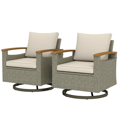 Patio Swivel Chairs Set Of 2, PE Rattan Wicker Chair, Cream White Patio Chairs Nature Wood, Cream White, Light Grey at Gallery Canada