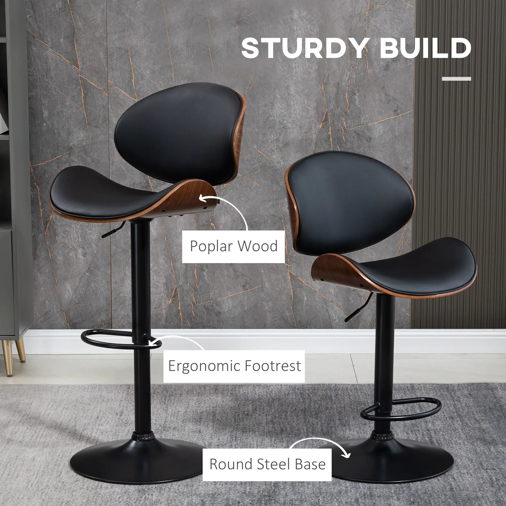 Modern PU Leather Swivel Bar Stools, Set of 2, Adjustable with Footrest, Black Bar Stools at Gallery Canada