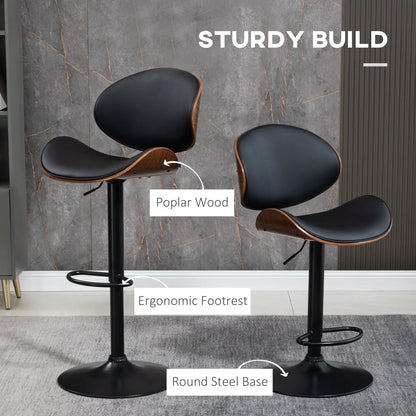 Modern PU Leather Swivel Bar Stools, Set of 2, Adjustable with Footrest, Black Bar Stools at Gallery Canada