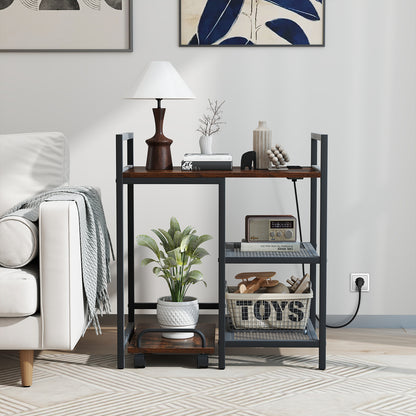 Printer Stand with Charging Station and Storage Shelves, Rustic Brown Laptop Tables & Printer Stands at Gallery Canada