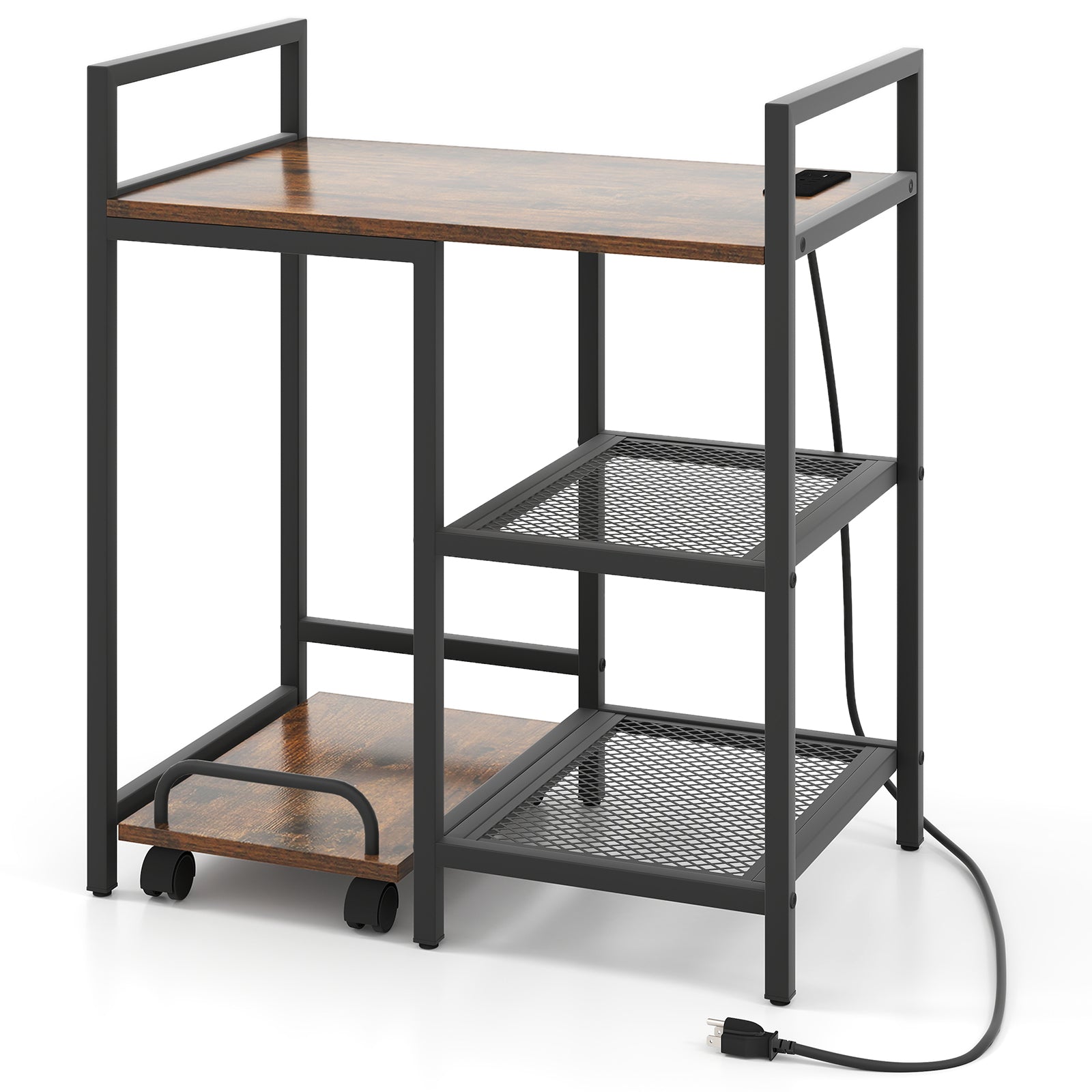 Printer Stand with Charging Station and Storage Shelves, Rustic Brown Laptop Tables & Printer Stands at Gallery Canada