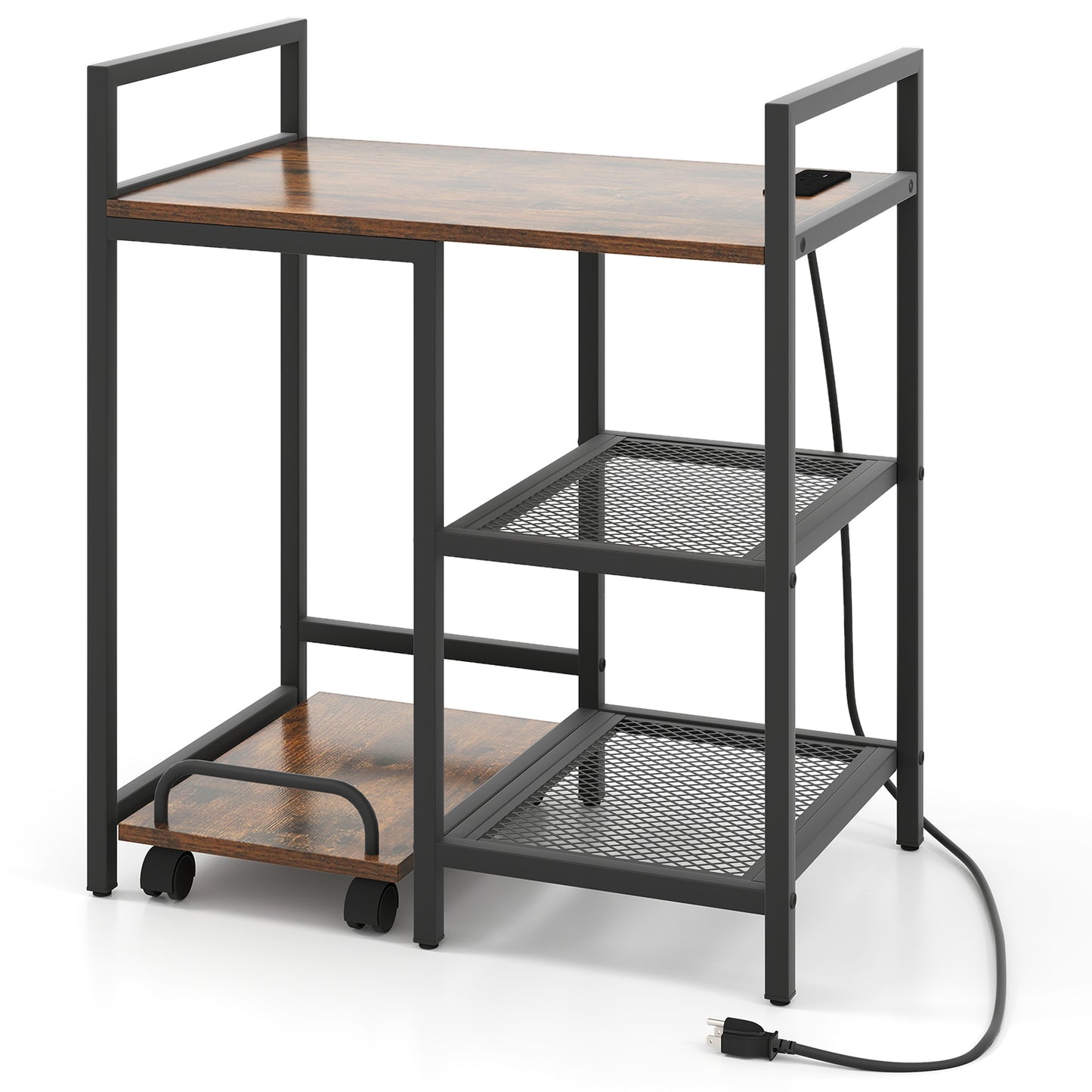 Printer Stand with Charging Station and Storage Shelves, Rustic Brown Laptop Tables & Printer Stands at Gallery Canada