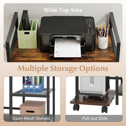 Printer Stand with Charging Station and Storage Shelves, Rustic Brown Laptop Tables & Printer Stands at Gallery Canada