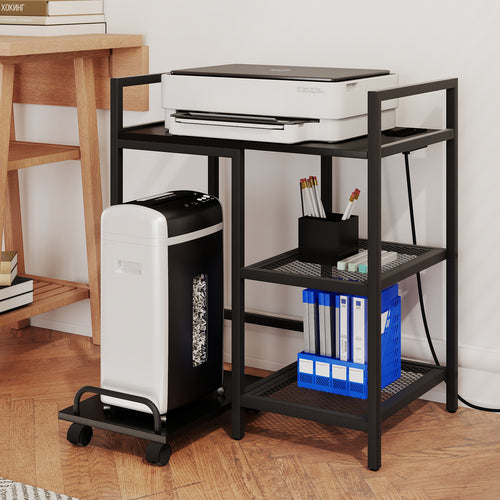 Printer Stand with Charging Station and Storage Shelves, Black