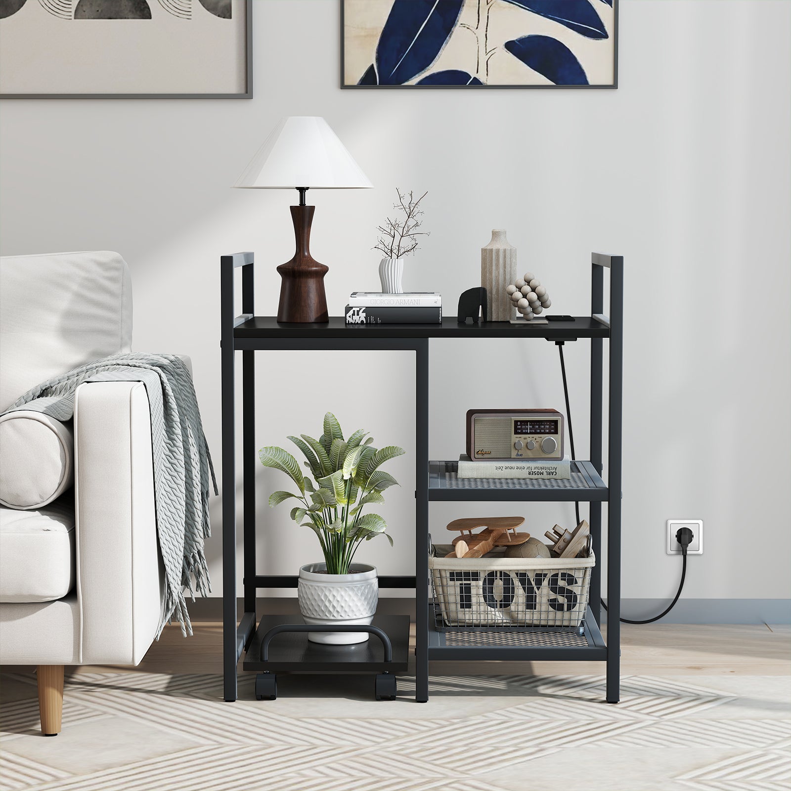 Printer Stand with Charging Station and Storage Shelves, Black Laptop Tables & Printer Stands at Gallery Canada