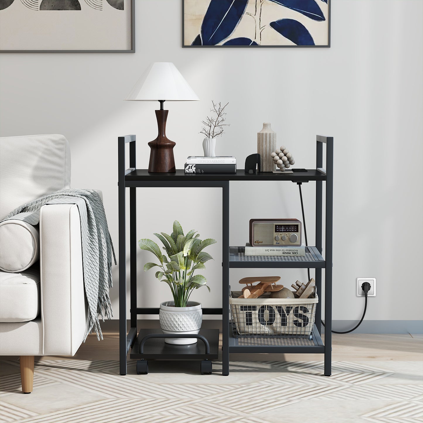 Printer Stand with Charging Station and Storage Shelves, Black Laptop Tables & Printer Stands at Gallery Canada