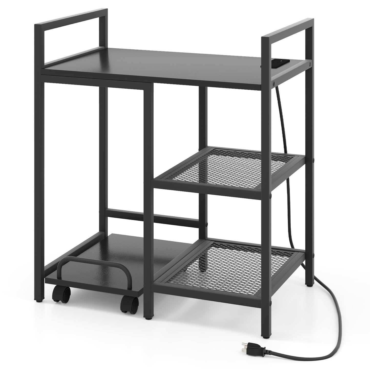 Printer Stand with Charging Station and Storage Shelves, Black Laptop Tables & Printer Stands at Gallery Canada