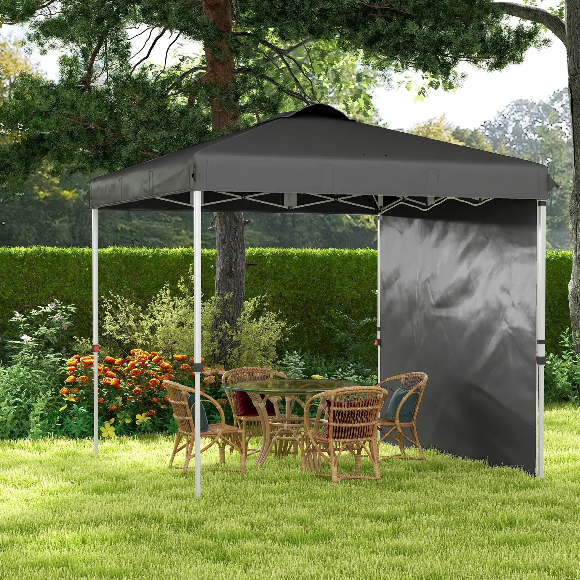 8 x 8 ft Pop Up Canopy, Adjustable Height, Sidewall, Carry Bag, Dark Grey Pop Up Canopies at Gallery Canada