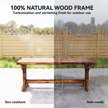 Rustic Wooden Bench, Backless Garden Patio Loveseat, Carbonized Outdoor Benches at Gallery Canada