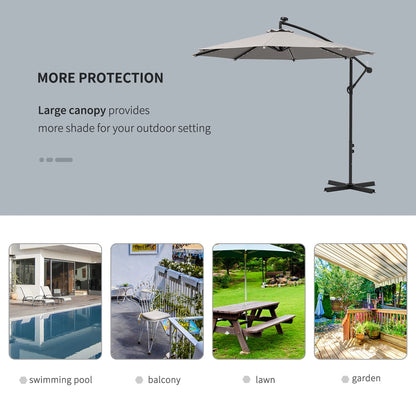 10ft Outdoor Cantilever Umbrella, Solar Lights, Adjustable Angle, Light Grey Cantilever Umbrellas at Gallery Canada