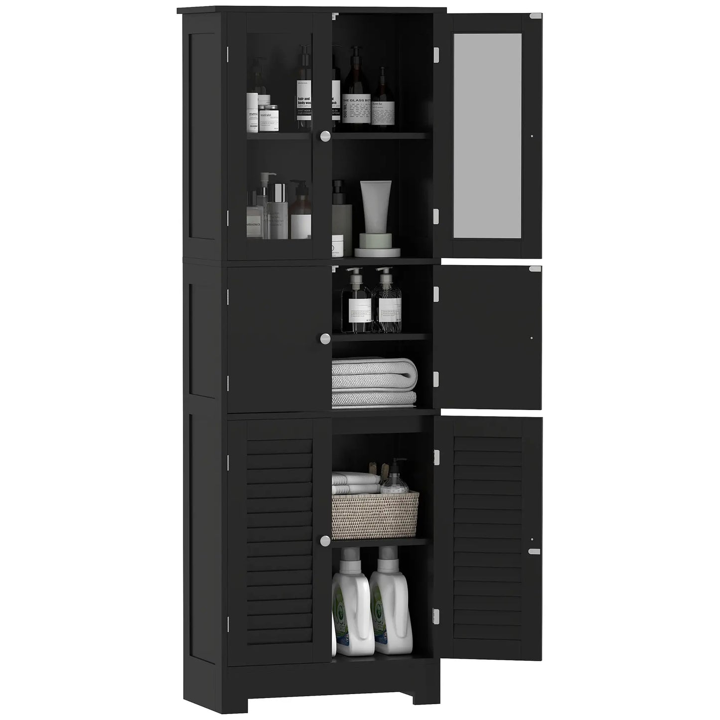 Freestanding Bathroom Cabinet, Glass Louvred Doors, Tall, Black Bathroom Cabinets at Gallery Canada
