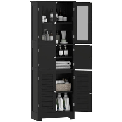 Freestanding Bathroom Cabinet, Glass Louvred Doors, Tall, Black Bathroom Cabinets at Gallery Canada