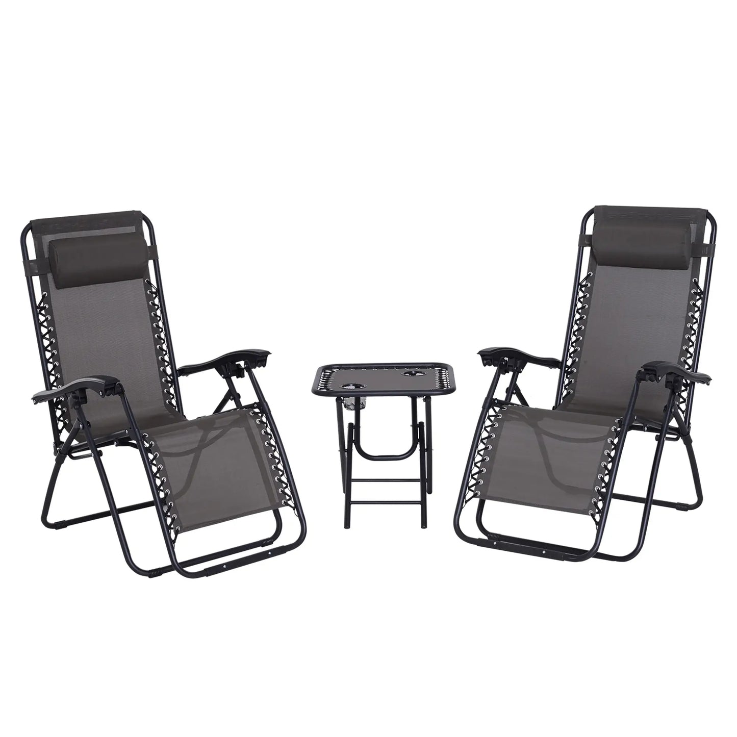 Zero Gravity Chair Set of 2, Patio Chair with Side Table, Grey Lounger Chairs at Gallery Canada