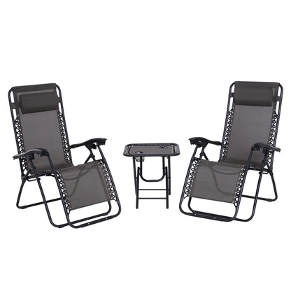 Zero Gravity Chair Set of 2, Patio Chair with Side Table, Grey Lounger Chairs at Gallery Canada