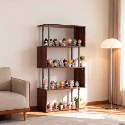 5-Tier Geometric Wooden Bookcase, S-Shaped Storage, Walnut Display Bookshelves at Gallery Canada