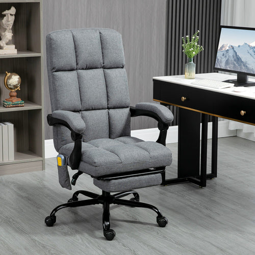 High-Back Vibration Massaging Office Chair, Reclining Office Chair with USB Port, Remote Control, Side Pocket and Footrest, Dark Grey
