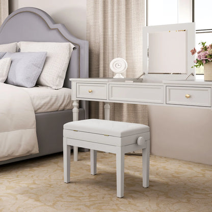 Adjustable Piano Bench, Storage, Soft PU Leather Padded, White Piano Benches at Gallery Canada