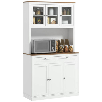 71" Pantry Cabinet with Microwave Space, Buffet Hutch, 2 Drawers, Adjustable Shelves, White Kitchen Pantry Cabinets at Gallery Canada