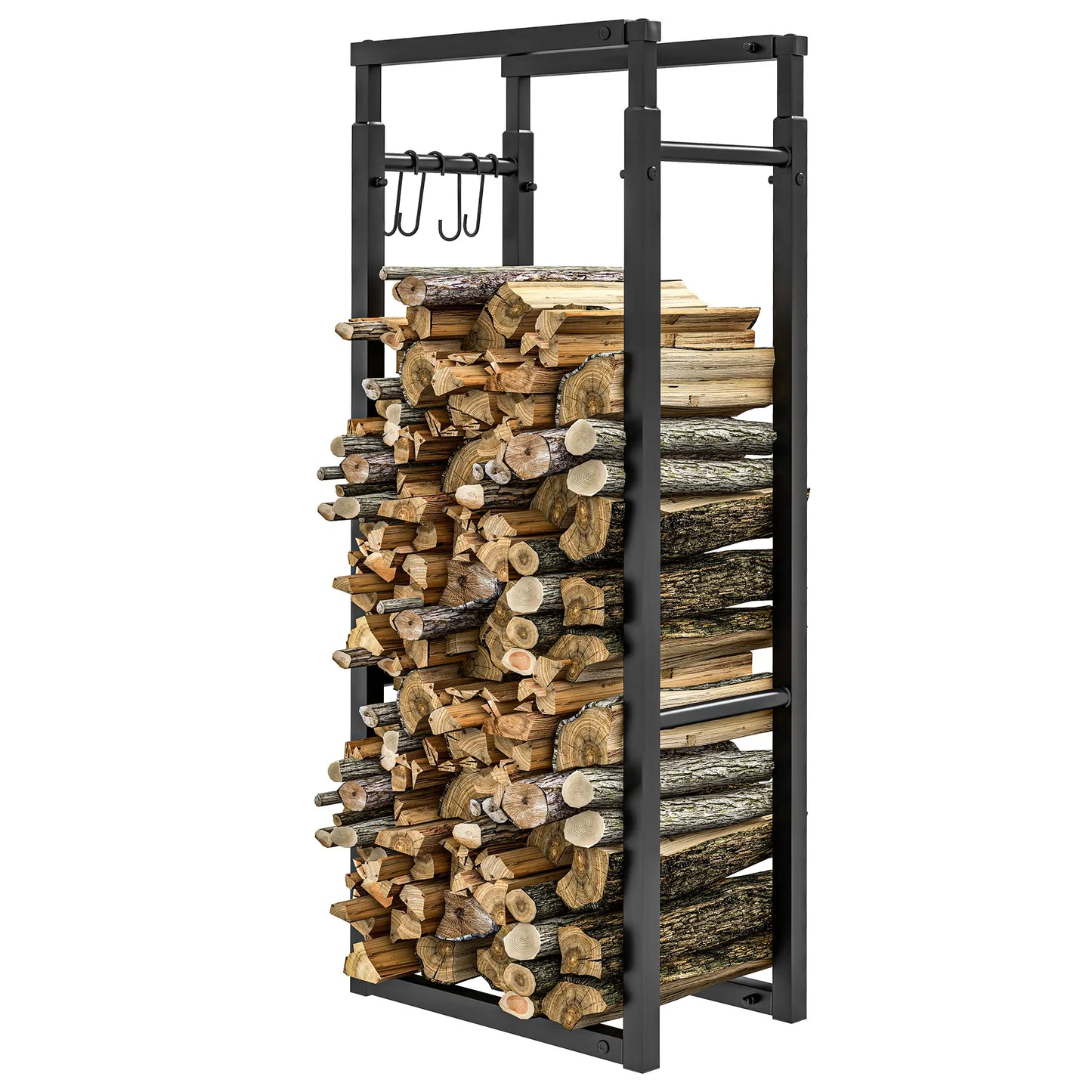 Adjustable Firewood Log Rack, Heavy-Duty Steel, 25.6" x 9.8" x 59.1", Black Firewood Racks Black at Gallery Canada
