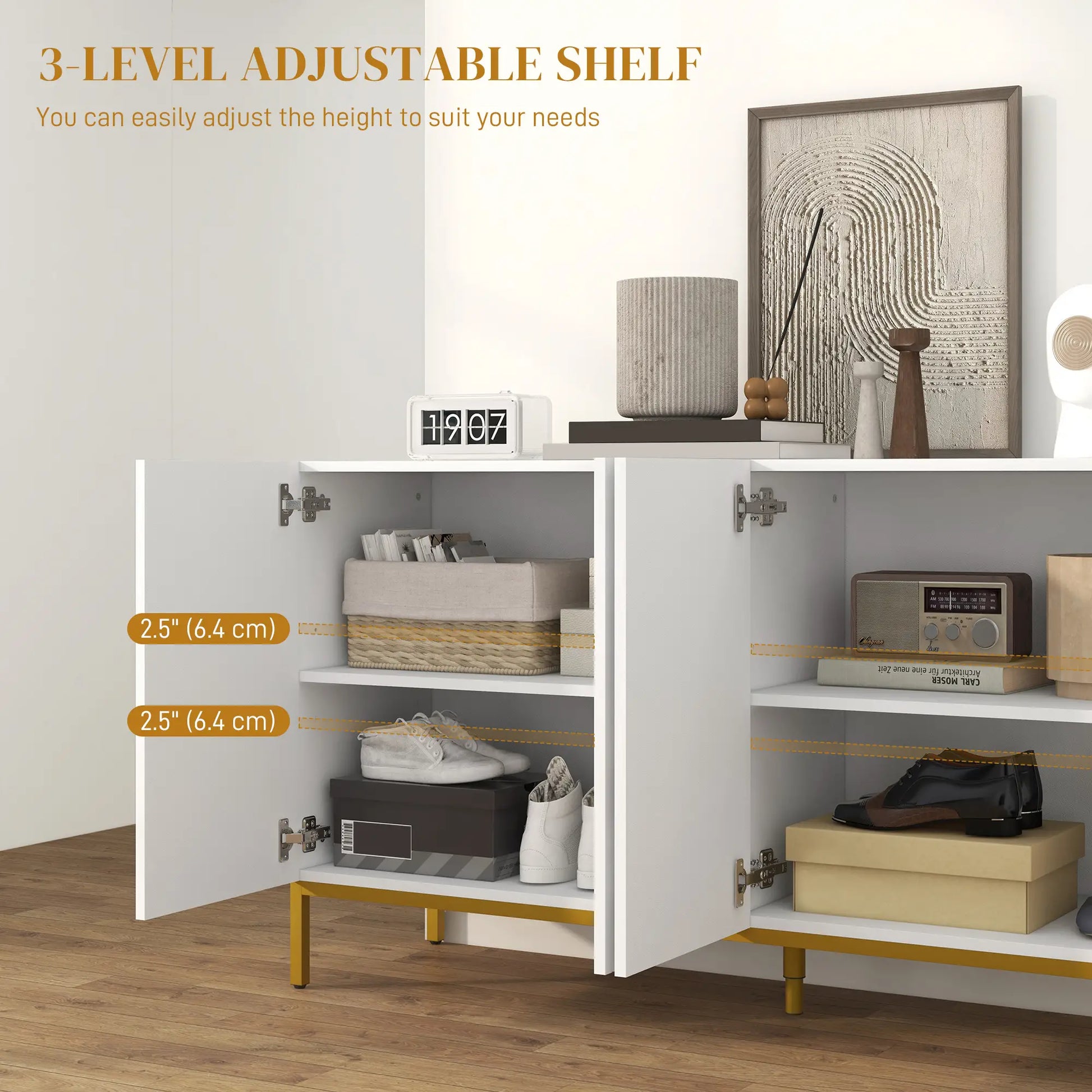 Sideboard Storage Cabinet, Adjustable Shelves, Soft-Close Doors, White Kitchen Pantry Cabinets at Gallery Canada