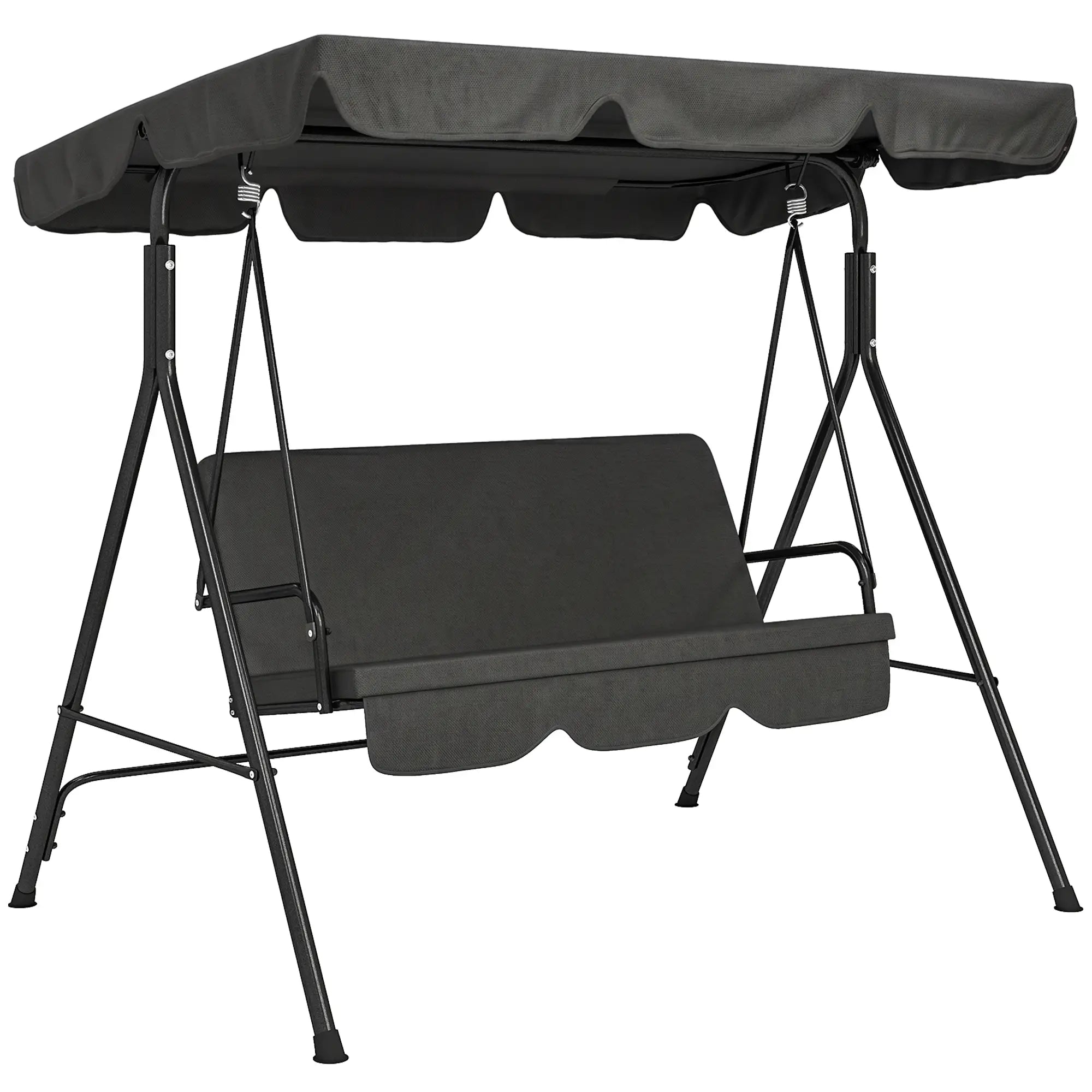 3-Seater Outdoor Porch Swing, Adjustable Canopy, Black Patio Swings with Stand at Gallery Canada