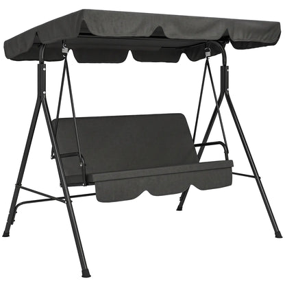 3-Seater Outdoor Porch Swing, Adjustable Canopy, Black Patio Swings with Stand at Gallery Canada