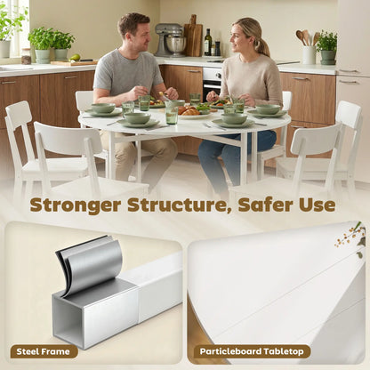 47" Round Drop Leaf Dining Table, Steel Frame, For 3-6 People, White Dining Tables at Gallery Canada