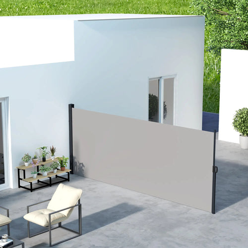 13' x 6' Retractable Side Awning, Outdoor Privacy Screen, Light Grey
