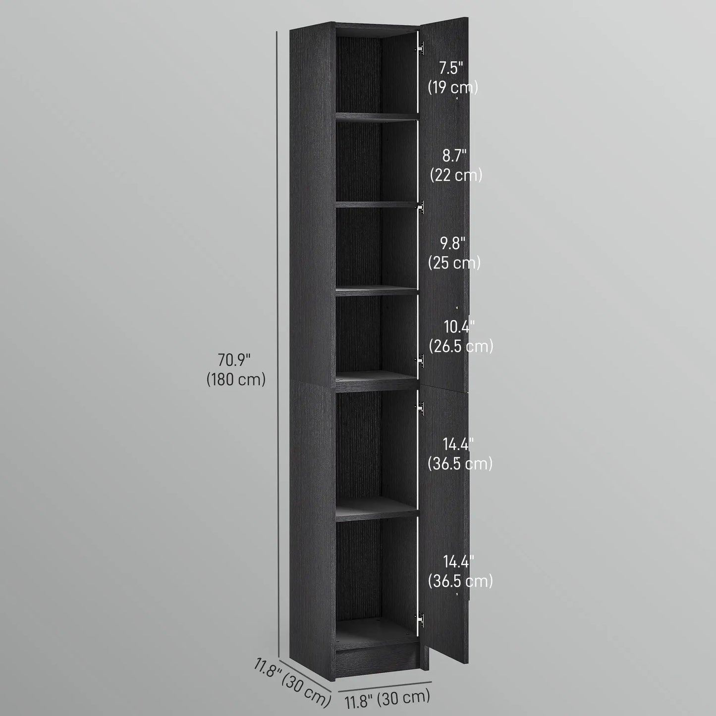 Tall Bathroom Storage Cabinet, Adjustable Shelves, Wood Grain, Black Bathroom Cabinets at Gallery Canada
