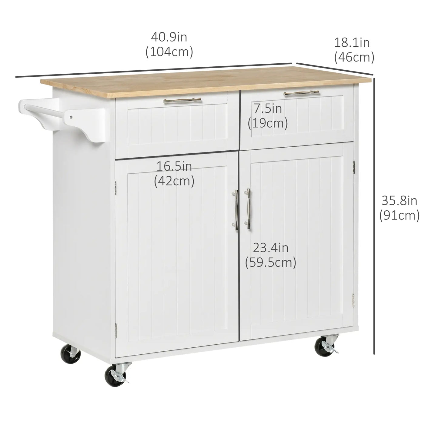 Rolling Kitchen Island with Drawers, Rubber Wood Top, Cabinet, White Kitchen Islands & Kitchen Carts at Gallery Canada